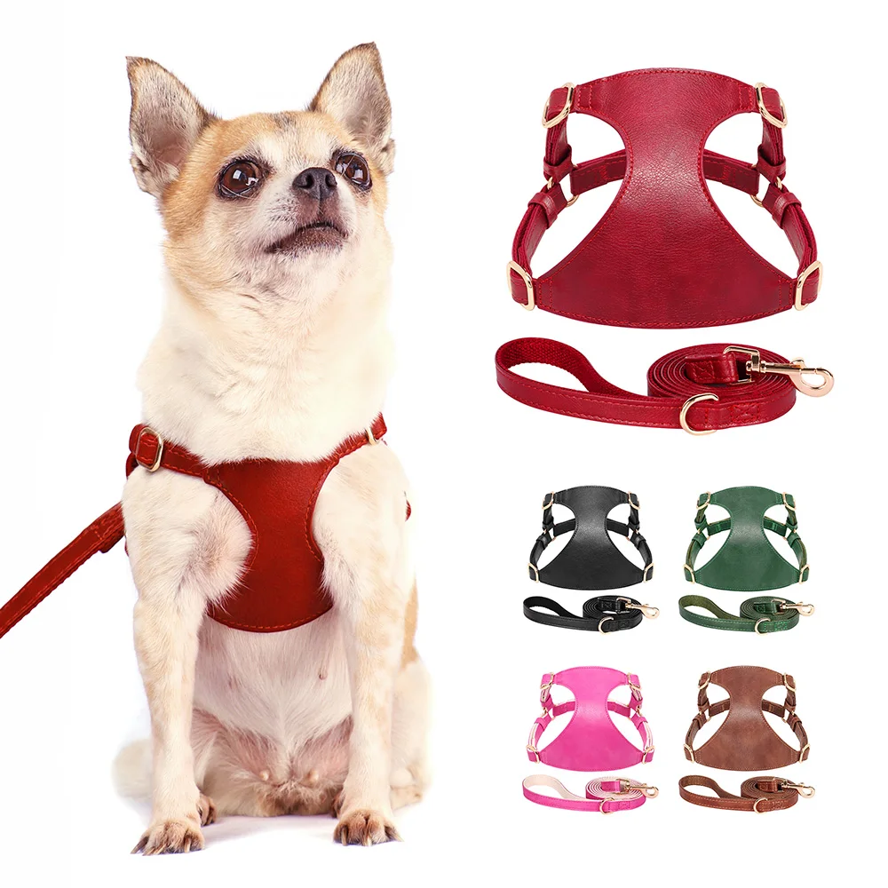 PU Leather Dog Harness Leash Set pet harness set pet harness leash set pet leash set For Small Medium Dogs Chihuahua Pug