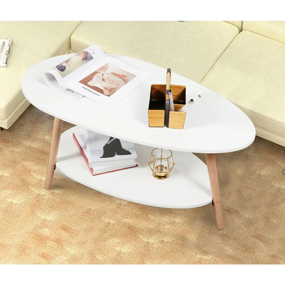 Vabches Coffee Table Oval Wood End Table with 2 Tier Open Storage Shelves White Modern Sofa Side Table for Living Room Furniture 6