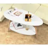 Vabches Coffee Table Oval Wood End Table with 2 Tier Open Storage Shelves White Modern Sofa Side Table for Living Room Furniture 6