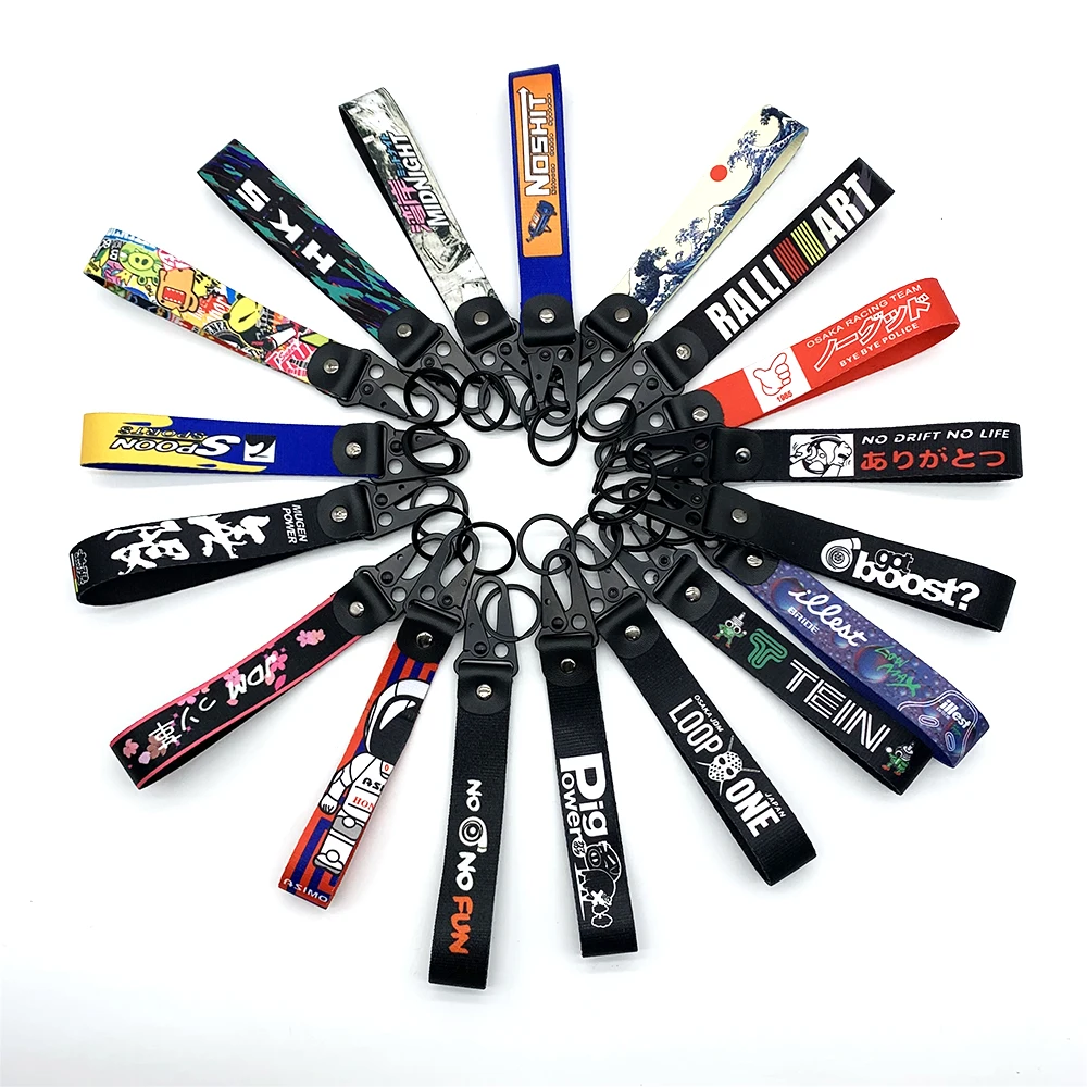 JDM Style Key Ring Lanyard Tags Key Strap Tow Sides Nylon Strap JDM