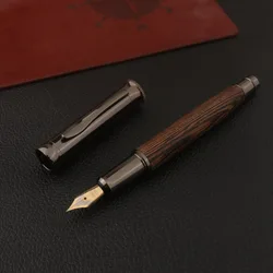 Elegant Tiger Pattern Wood Fountain Pen in Gun Grey - Premium Stationery and Office Supply (Tiger skin pattern)