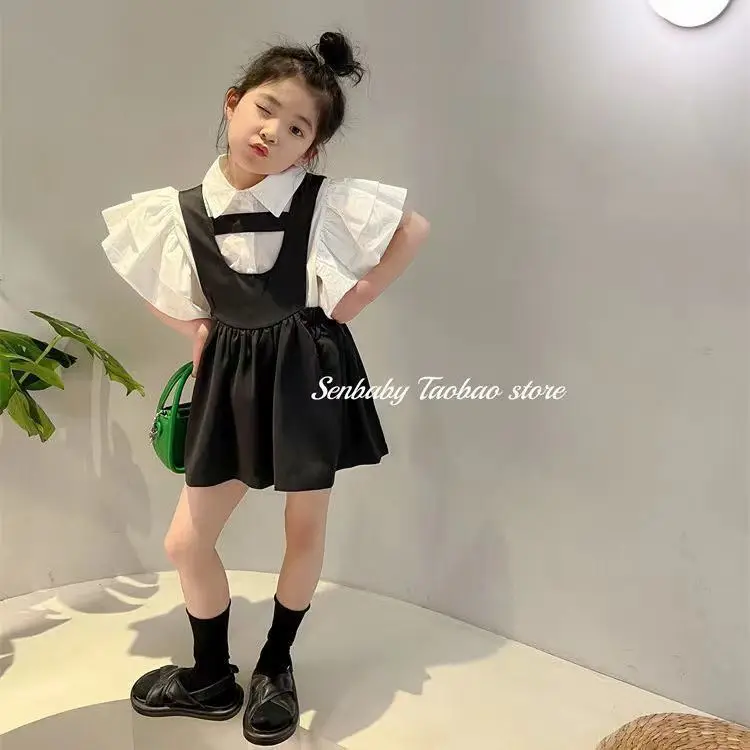 Girls Baby Summer Clothing Set Flying Sleeves Tops Shirts+dress Fashion Kids Elegant Girl 2pcs Suits Children Clothes Sets