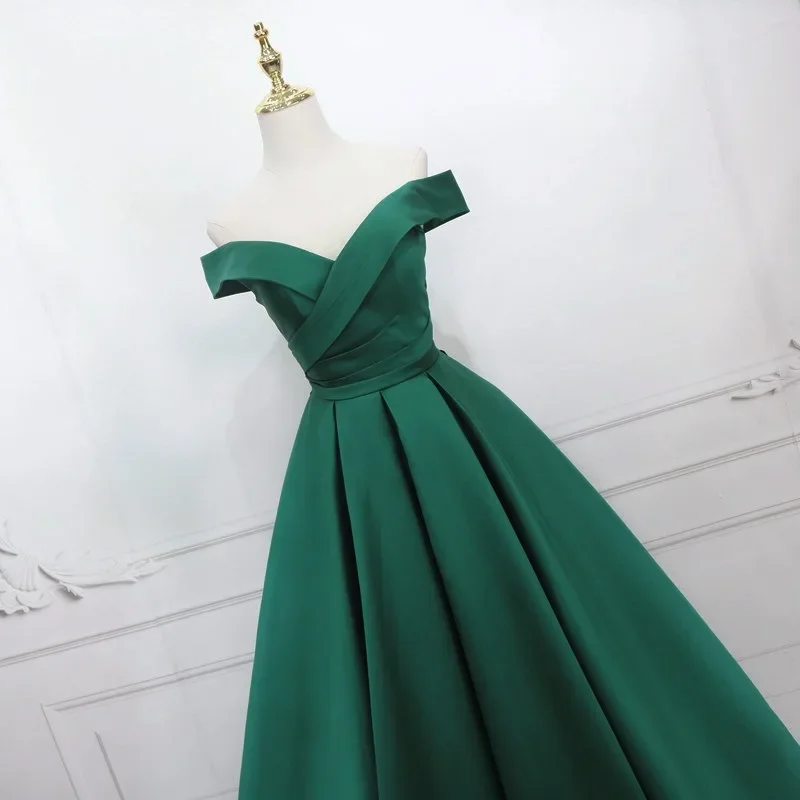 Boat Neck Evening Dresses for Women Elegant Solid Satin Prom Dress Classic Bandage Wedding Party Guset Gown Vestidos Robe