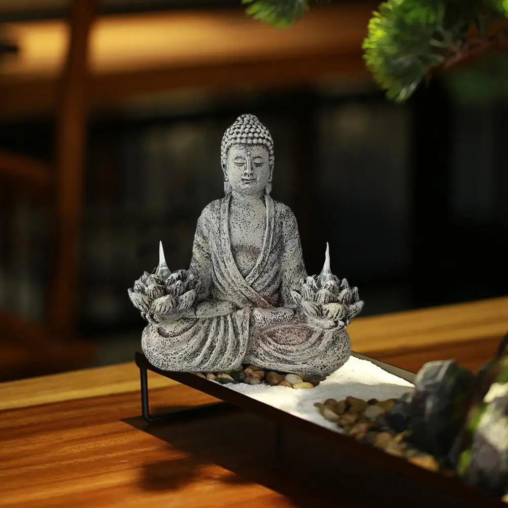 Statua Di Buddha Per La Decorazione Domestica-Statua Di Buddha Da Giardino Zen Con Luci Solari, Luci Di Figurine Per Esterni Meditazione Spirituale De