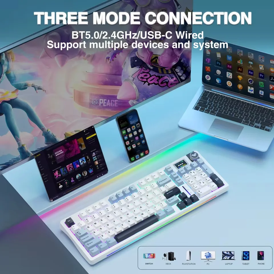 AULA S98pro 커스텀 기계식 키보드 3가지 모드 무선 핫스왑 가스켓 구조 RGB 백라이트 커스텀 게이밍 키보드 PC용