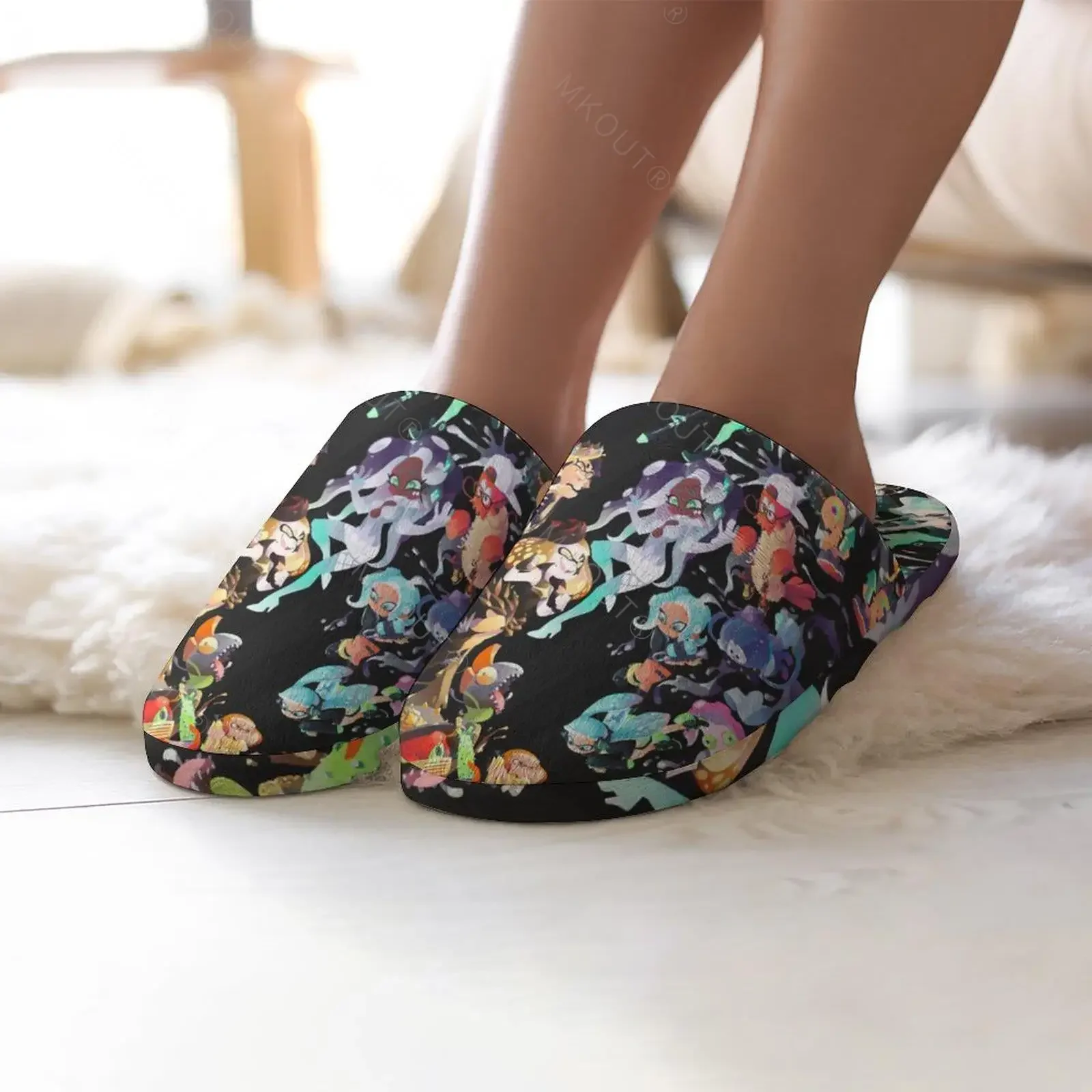 Splatoon 5 Warm Cotton Slippers For  Men Women Thick Soft Soled Non-Slip Fluffy Shoes  Indoor House Slippers Shark