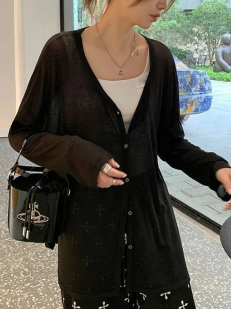 Women's Cardigan New V-neck Long Sleeved Female Shirt Female Jumpers Sun Protection Woman Top Spring Summer Knitted Cardigan 5