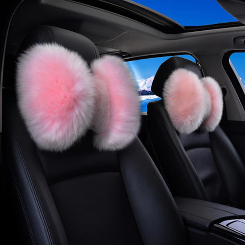 Winter Pure Wool Car Headrest Neck Pillow Warm Soft Fur Auto Bone Seat Rest Head Support Cushion for BMW Toyota Corolla Prado VW