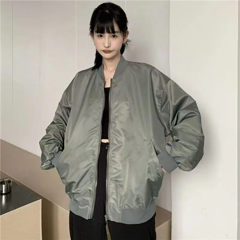 HOUZHOU Vintage Black Bomber Jacket Women Gothic Style Oversize Harajuku Streetwear Baseball Jackets Japanese Y2k Aesthetic Tops