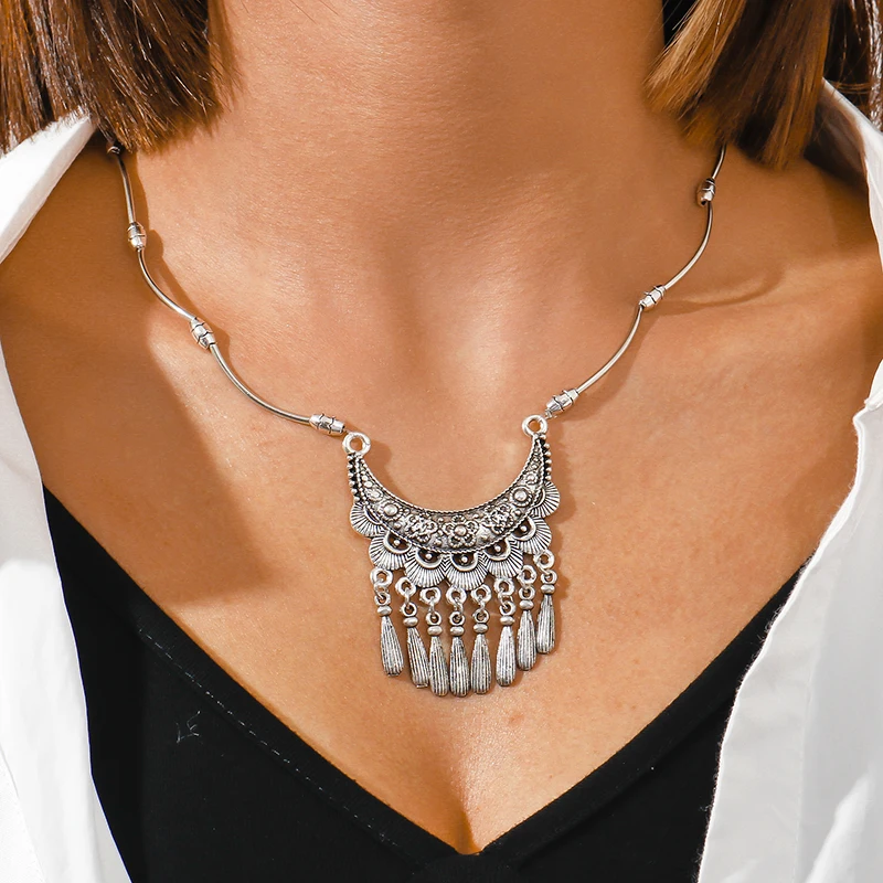 Aihua Böhmen Vintage Türkis Stein Halskette für Frauen Halsreif Collier ethnische tibetische Halsketten große Aussage Schmuck – Detail 32
