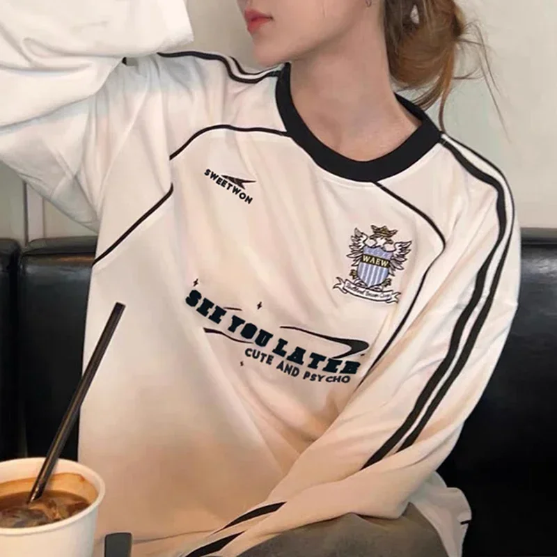 

Рубашка женская с длинным рукавом, тонкая свободная универсальная блузка с принтом в виде букв, пэчворк, с вышивкой, подходит для защиты от солнца, осень