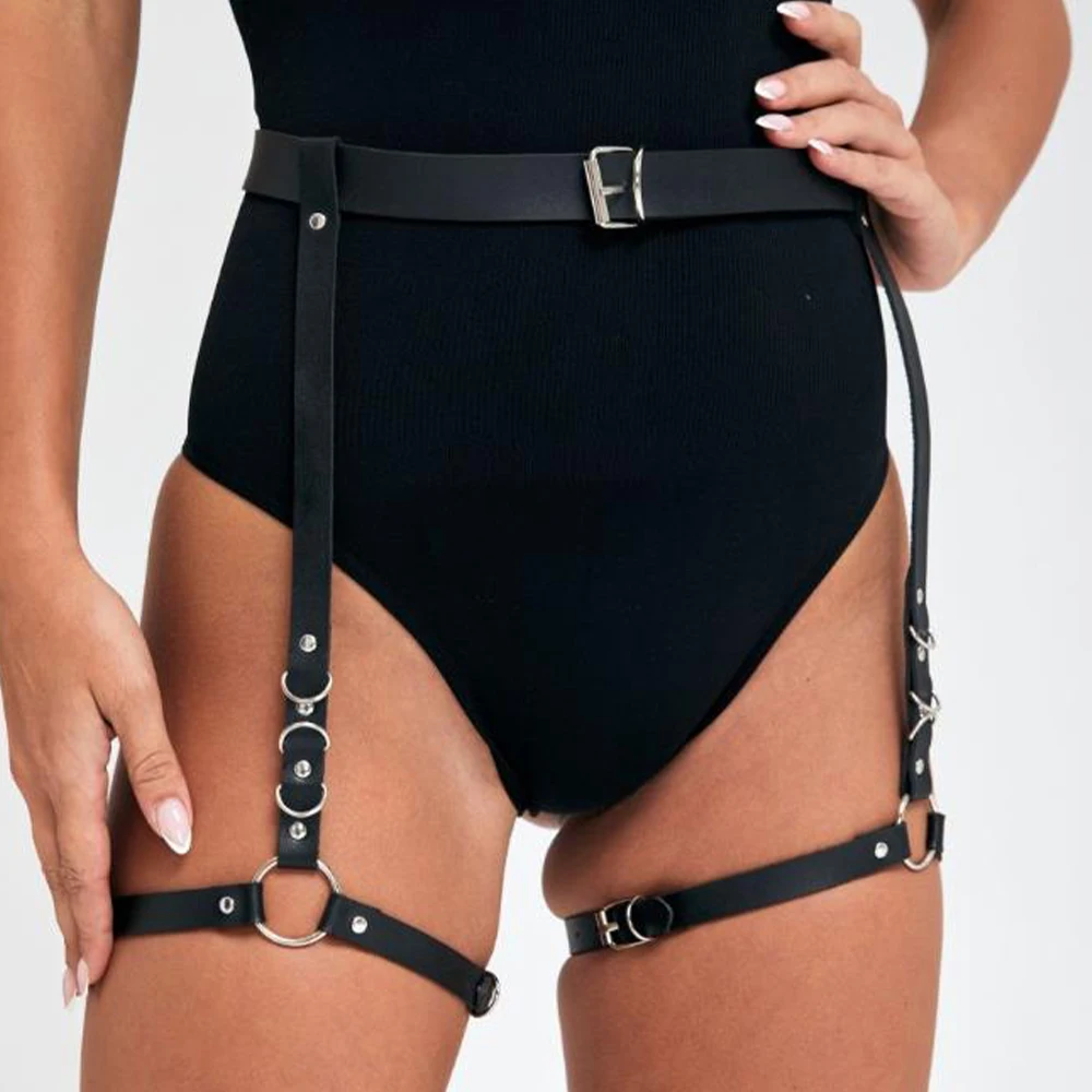 Women Leather Harness Sexy Thigh Garter Belt Body Bondage Erotic Underwear Suspenders BDSM Rave Festival Clothes Accessories