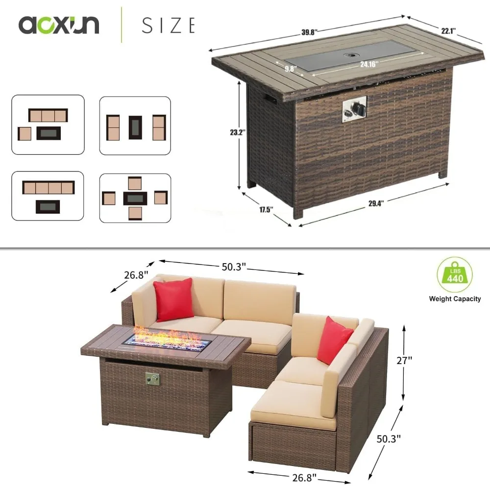 5PCS Patio Furniture Set with 40"Electron Ignition Fire Pit Table Outdoor Sectional Sofa Set forChildren outdoor patio furniture 2