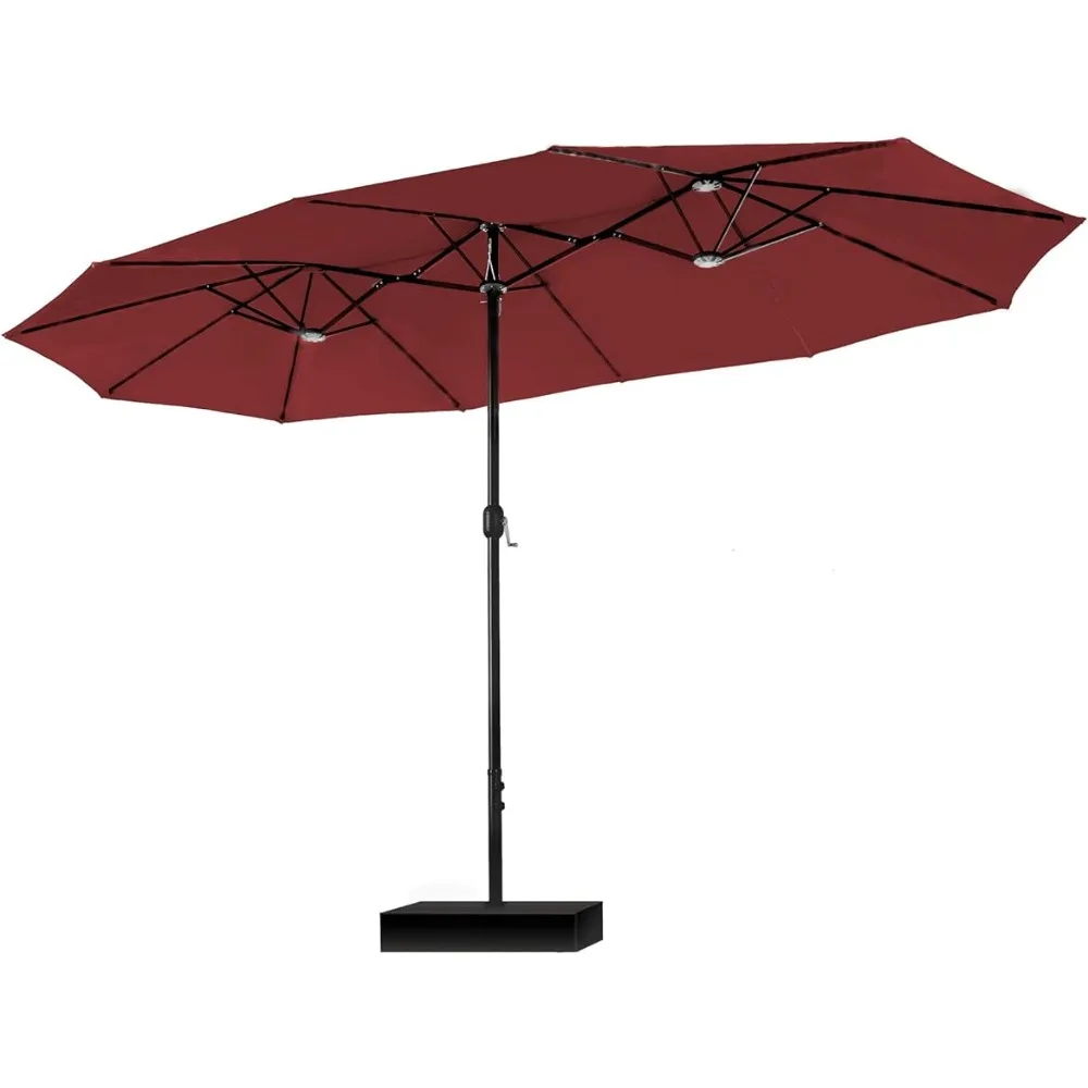 

15ft Patio Umbrella Double-Sided Outdoor Market Extra Large Umbrella with Crank, Umbrella Base Included (Dark Red)