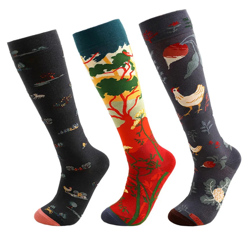 1 pair Oil Painting Long Socks Retro Art Spring Summer Comfortable Breathable Thin Calf Artsy cotton socks Stockings Women