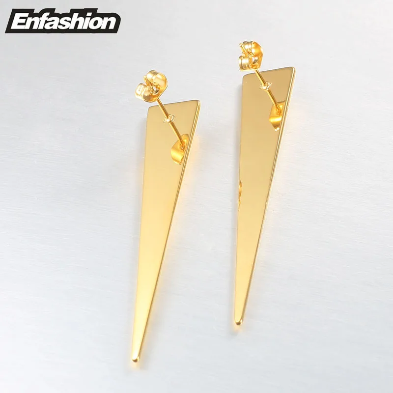 Enfashion Punk Triangle Long Earring Ear Studs Rose Gold color Dangle Earrings Stainless Steel Drop Earrings For Women Jewelry
