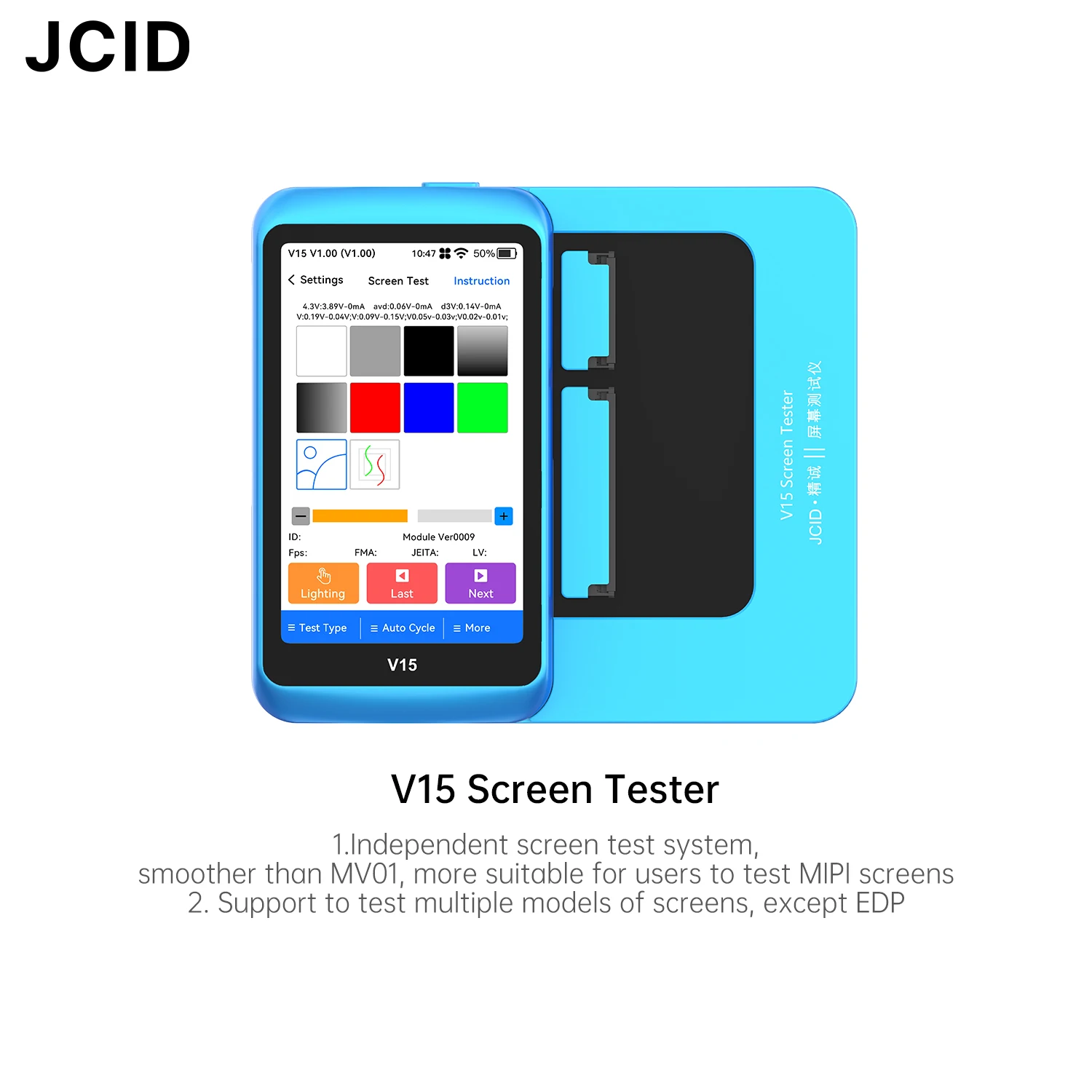 JCID V15 / V15PM 스크린 테스터 (X 11 12 13 14 15 16 17 Pro Max MiPi 스크린 디스플레이 및 터치 기능 테스트 도구)