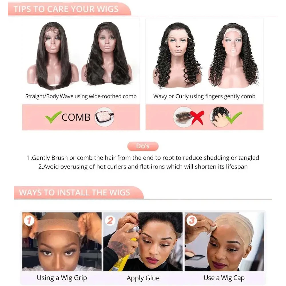 13x4 Deep Wave Lace Front Perücken aus Echthaar, vorgezupft, HD transparente Spitze, 200% Dichte, kleberlose Perücken für schwarze Frauen – Detail 11