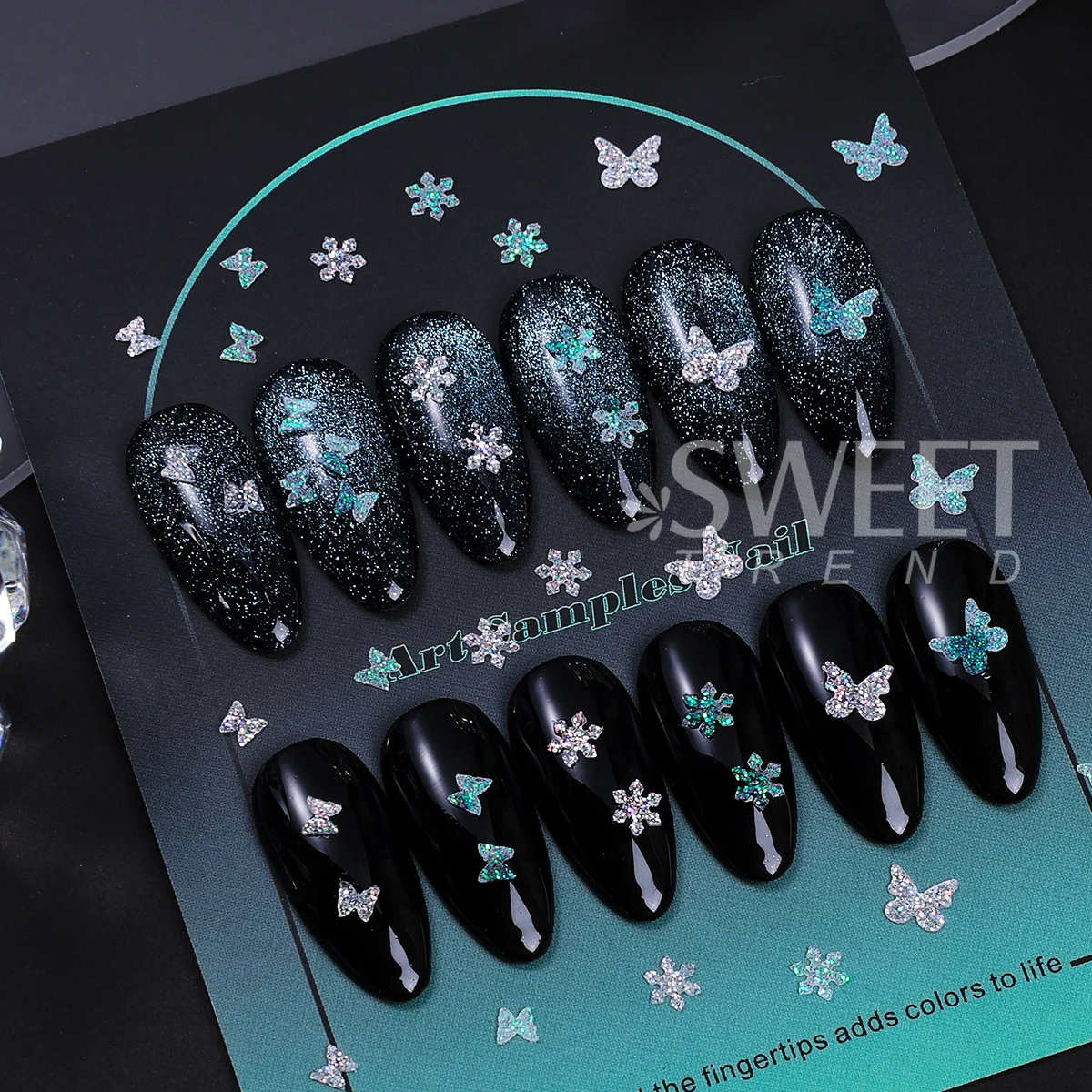 2 Boxes Winter Nail Art Sequins Shimmer Glitter Clear Snowflakes Hexagon Flakes Sugar Sweater Pigment Christmas Manicure Decor