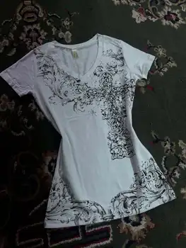 Gothic Cross Floral Print T-Shirt Women 2026 White Slim Fit Y2K Streetwear 1