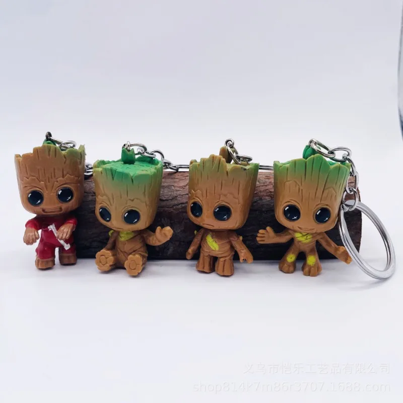 Llaveros de Marvel Groot para decoración, figuras de acción de Anime, lindos juguetes Q, llaveros de coche, modelos de decoración, regalos de cumpleaños para niños