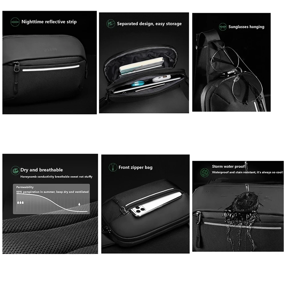 남성용 다기능 확장 가능한 어깨 가방, 방수 여행 크로스 바디 슬링 가방, 메신저 팩, 남성용 가슴 가방