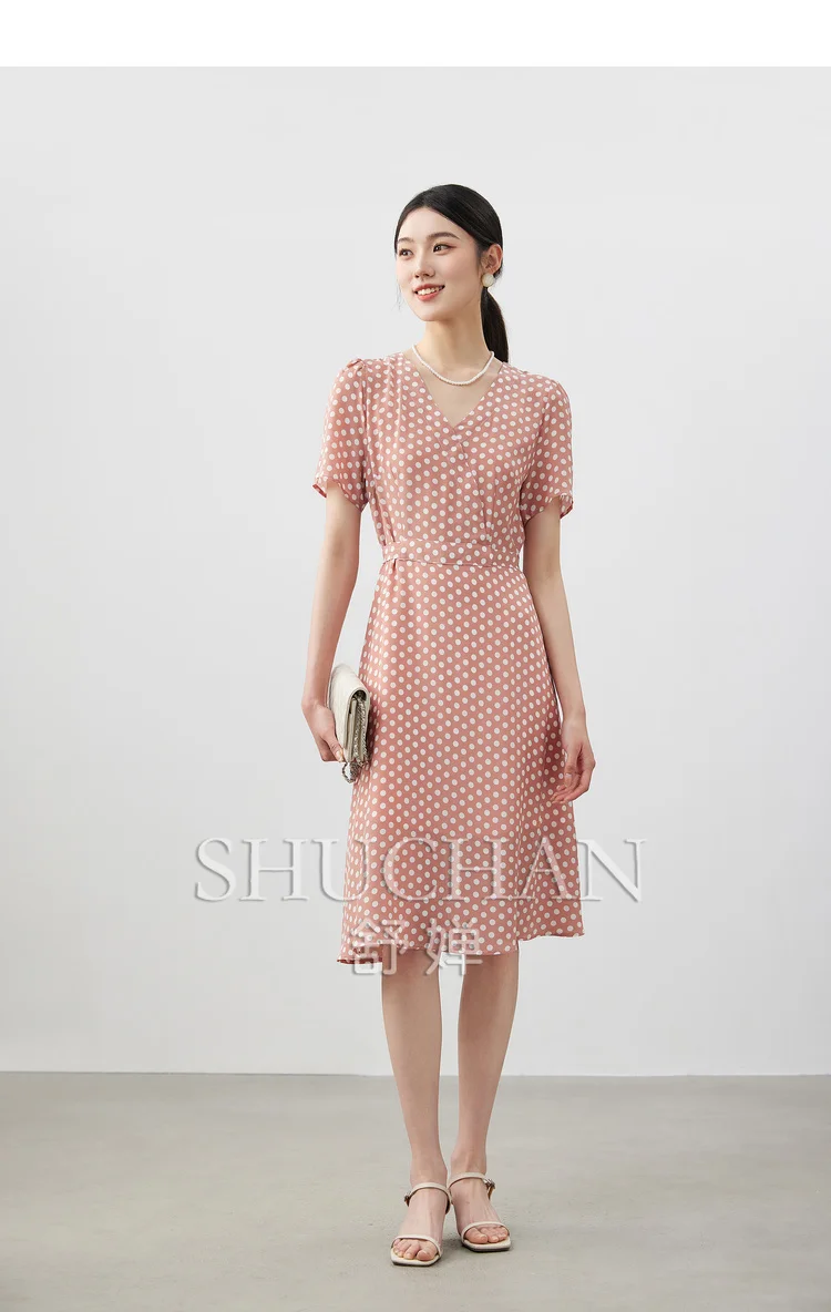 

new summer dot print women dress natural silk vestido largo elegante para fiesta vestidos de mujer dresses