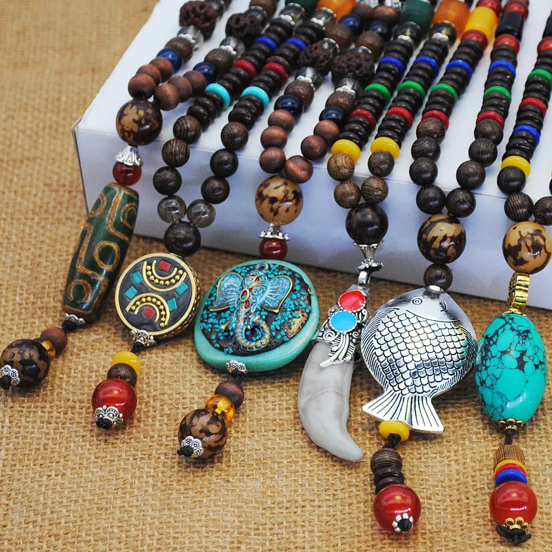 

Bohemian Ethnic Style Autumn Winter Sweater Chain Accessories Women Men Retro Long Beaded Decorate Hang Necklace Wholesale