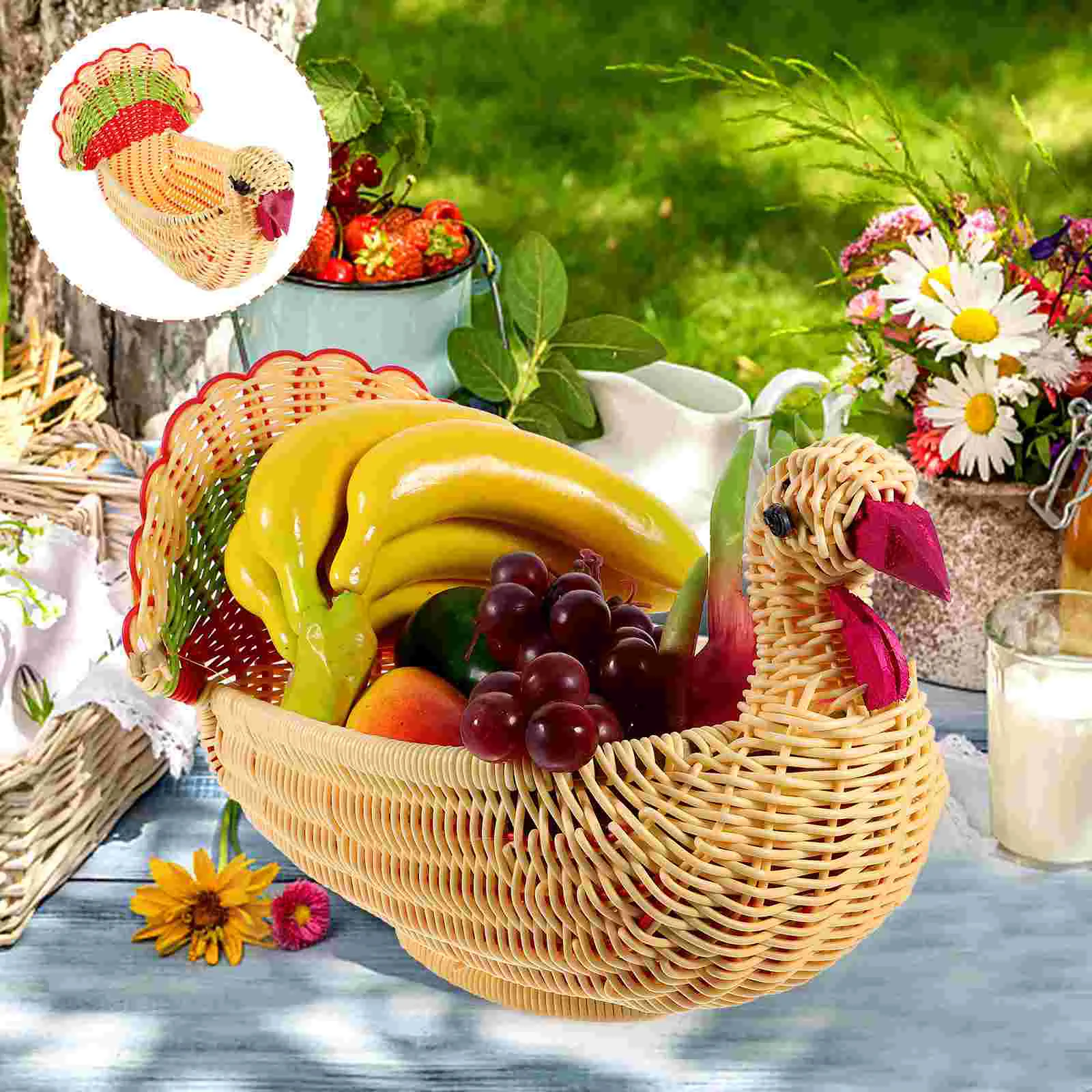 

Imitation Rattan Fruit Serving Basket Turkey Shaped Basket Vegetable Basket Woven Basket for Thanksgiving