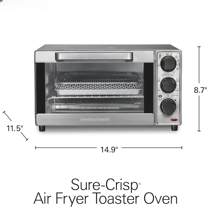 OUIO Oven Air Fryer Combo, Fits 9-Inch Pizzas, 4-Slice Capacity, Powerful Cycle, Auto Shutoff, Stainless Steel 5