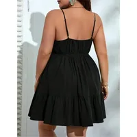Plus Size 1XL-5XL Women's Casual Sexy Camisole with Ruffled Edges and a One Neck  Solid Color Elegant Dress - Image 2