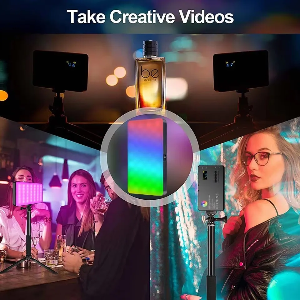 RGB LED Video Light Panel with Adjustable Color Temperature and LCD Display for Photography and Streaming