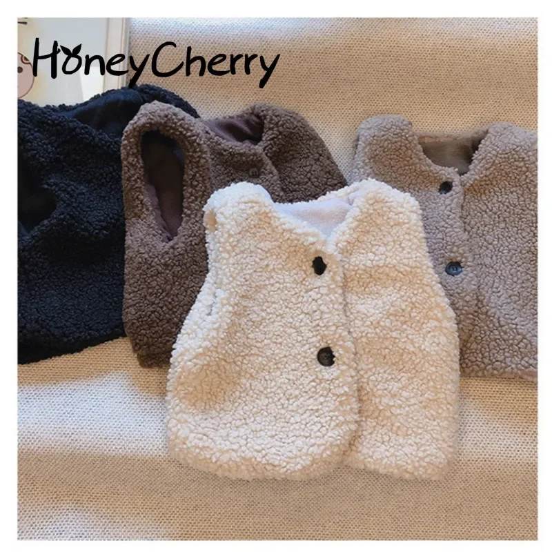 HoneyCherry Children's Double Vest Baby Girl And Boy Plush Vest Baby Girl Winter Clothes Toddler