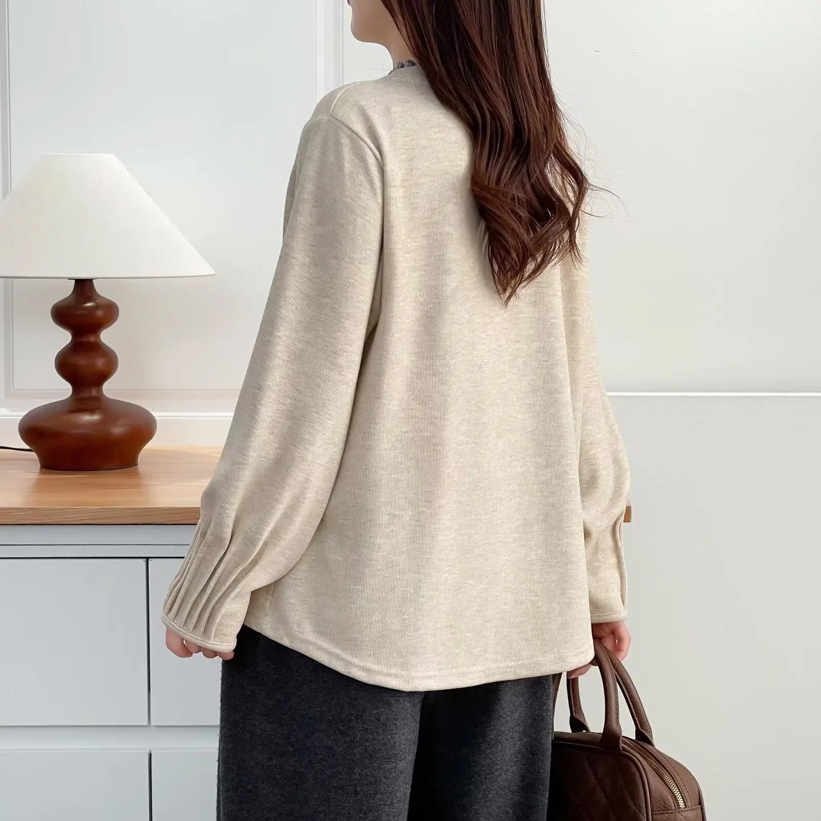 XXXXL Fashion Plus Size Woman Clothing T-Shirt 2025 Autumn Winter Color Block Ruffled Collar Cuffs Fold Fleece Warm Tops 318