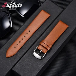 Premium Soft Ultra - Thin Leather Watchband - Brown, Black, or Blue - 22mm (Light Brown)