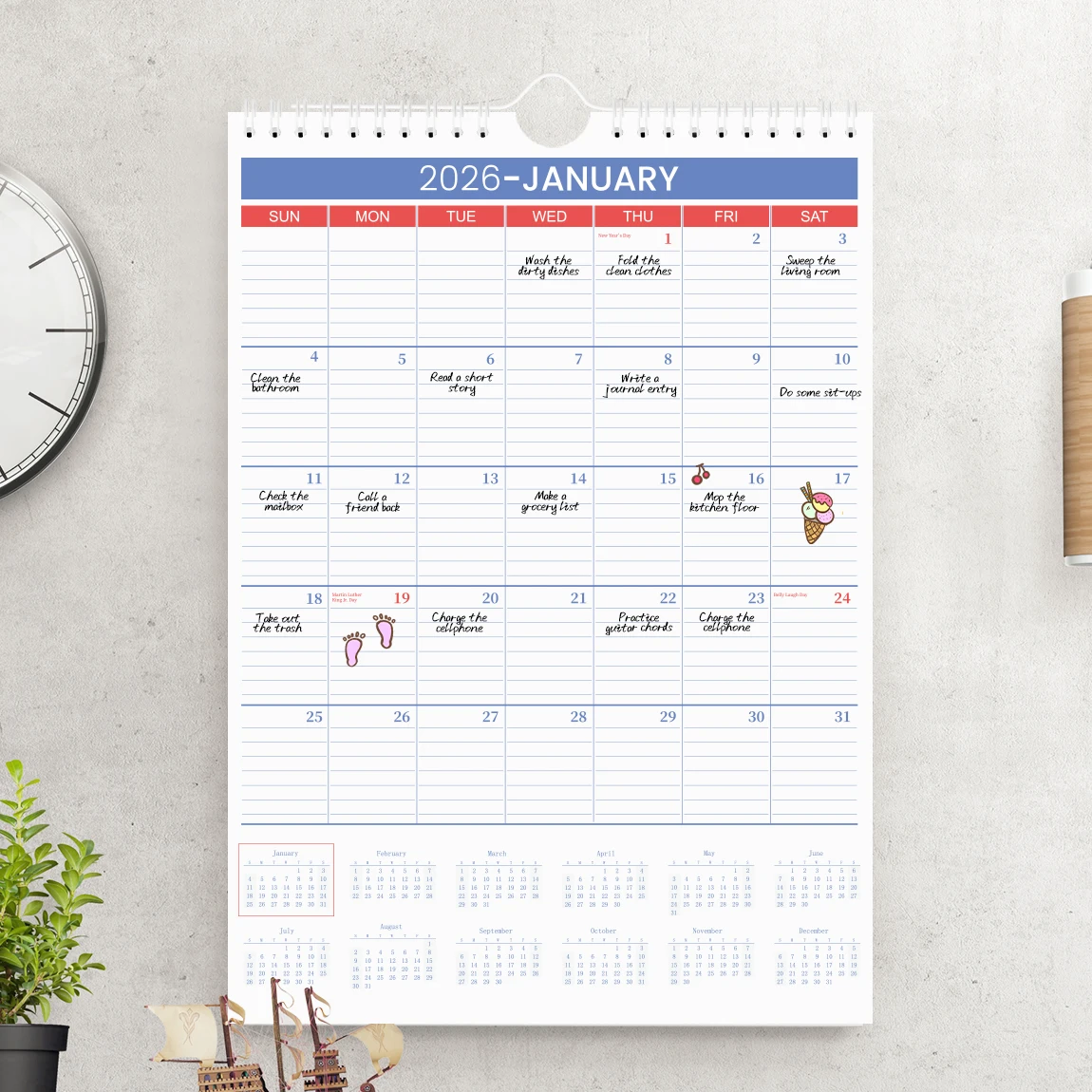 Large Wall Calendar for 2026 - Monthly Hanging Planner with Ample Writing Space, Spiral Bound for Home Office Organization