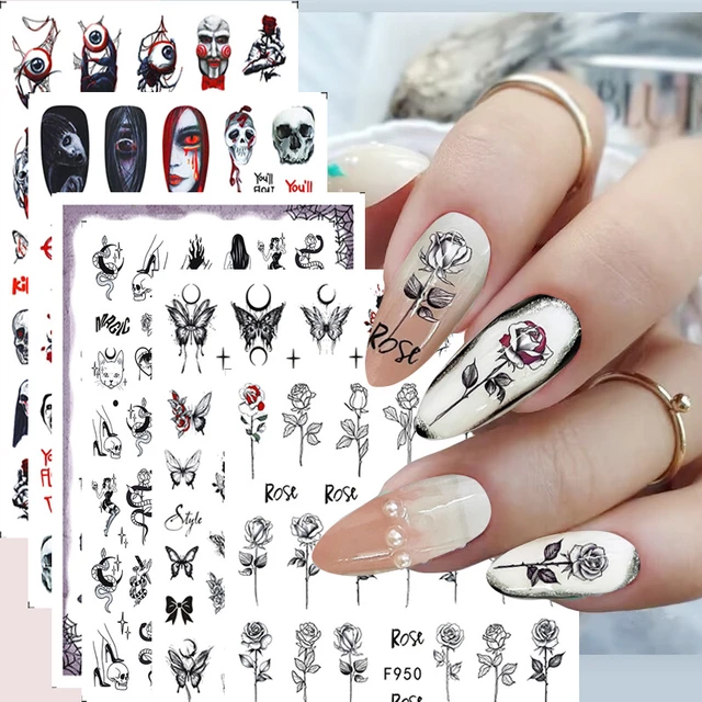Creepy-but-Cute Ghosts Halloween Nail Art Stickers, 2pcs Cute Skull Bone  Hand Nail Art Decals Skeleton Bat 5D Embossed Sliders Nail DIY Design  Decoration | SHEIN ASIA