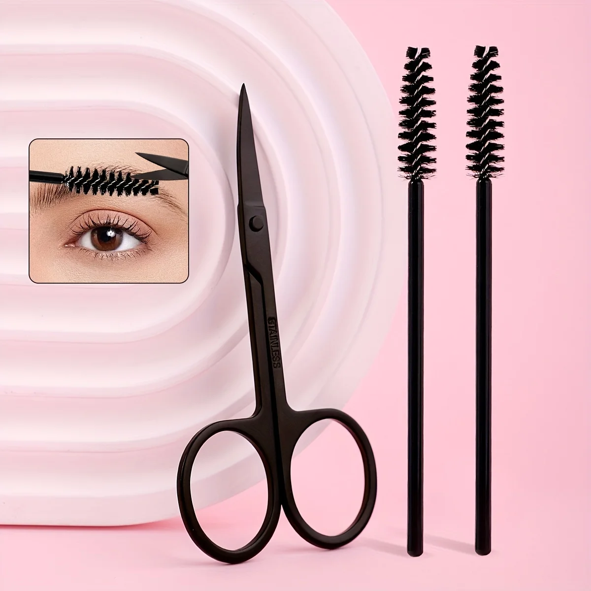 3pcs Eyebrow Grooming Kit Stainless Steel Precision Scissors & Spiral Brush Fragrance-Free Ambidextrous Design For Easy Use