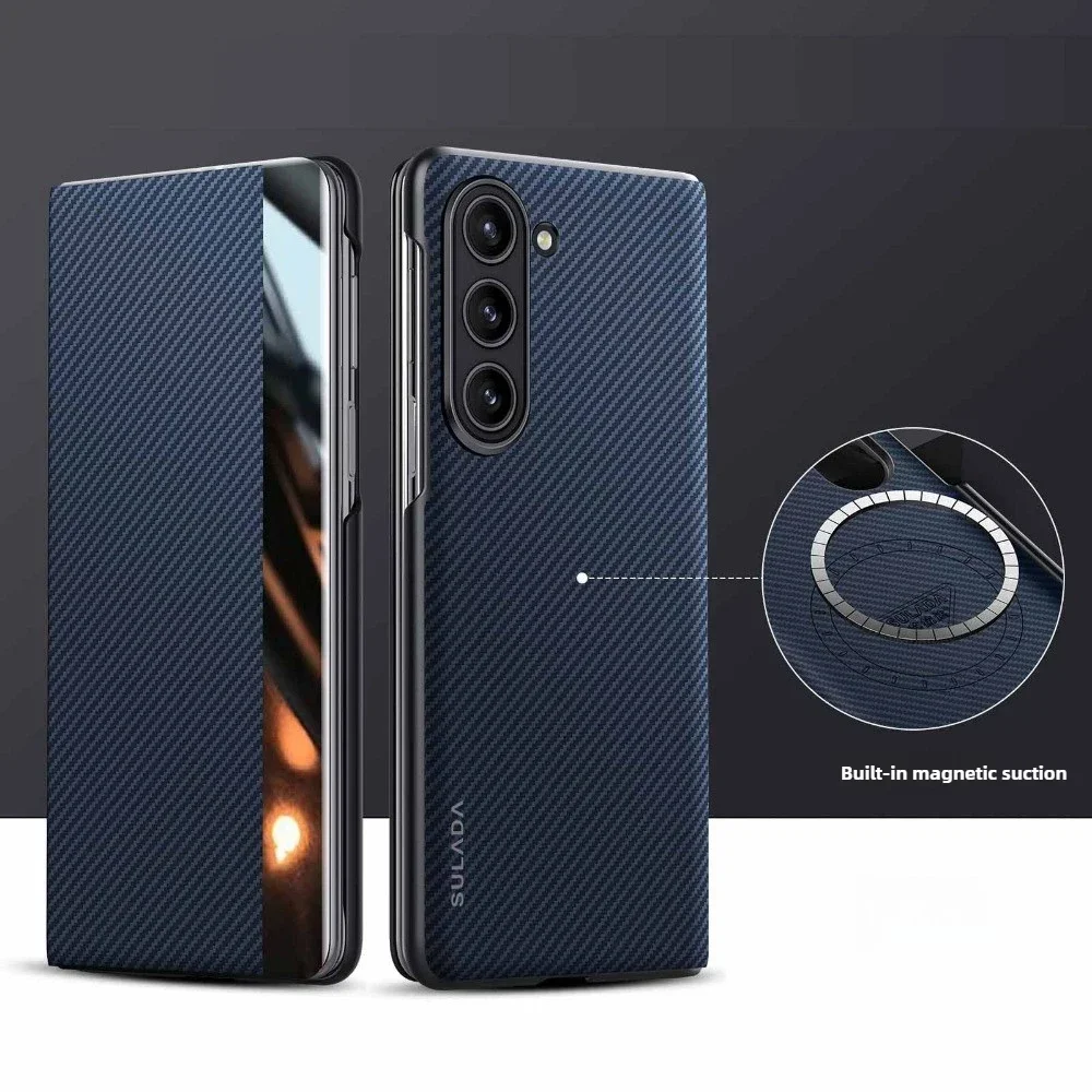 Premium Carbon Fiber Texture Magnetic Phone Case with Card Holder and Flip Leather Cover