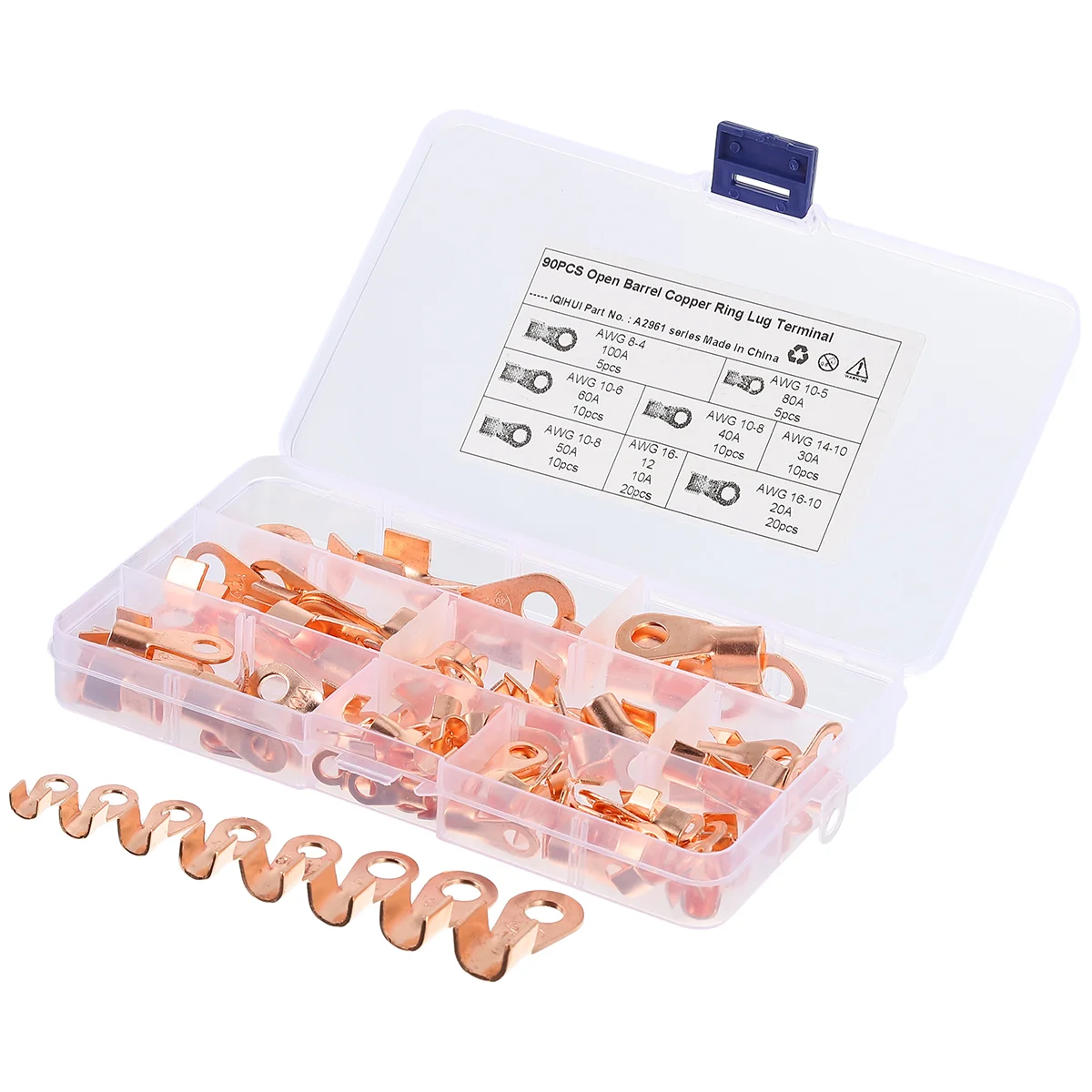 

90 PCS/Set Copper Cold-press Terminal Open Nose Wire Barrel Ring Lug Terminals Electric Lugs Connector Thick Tongue