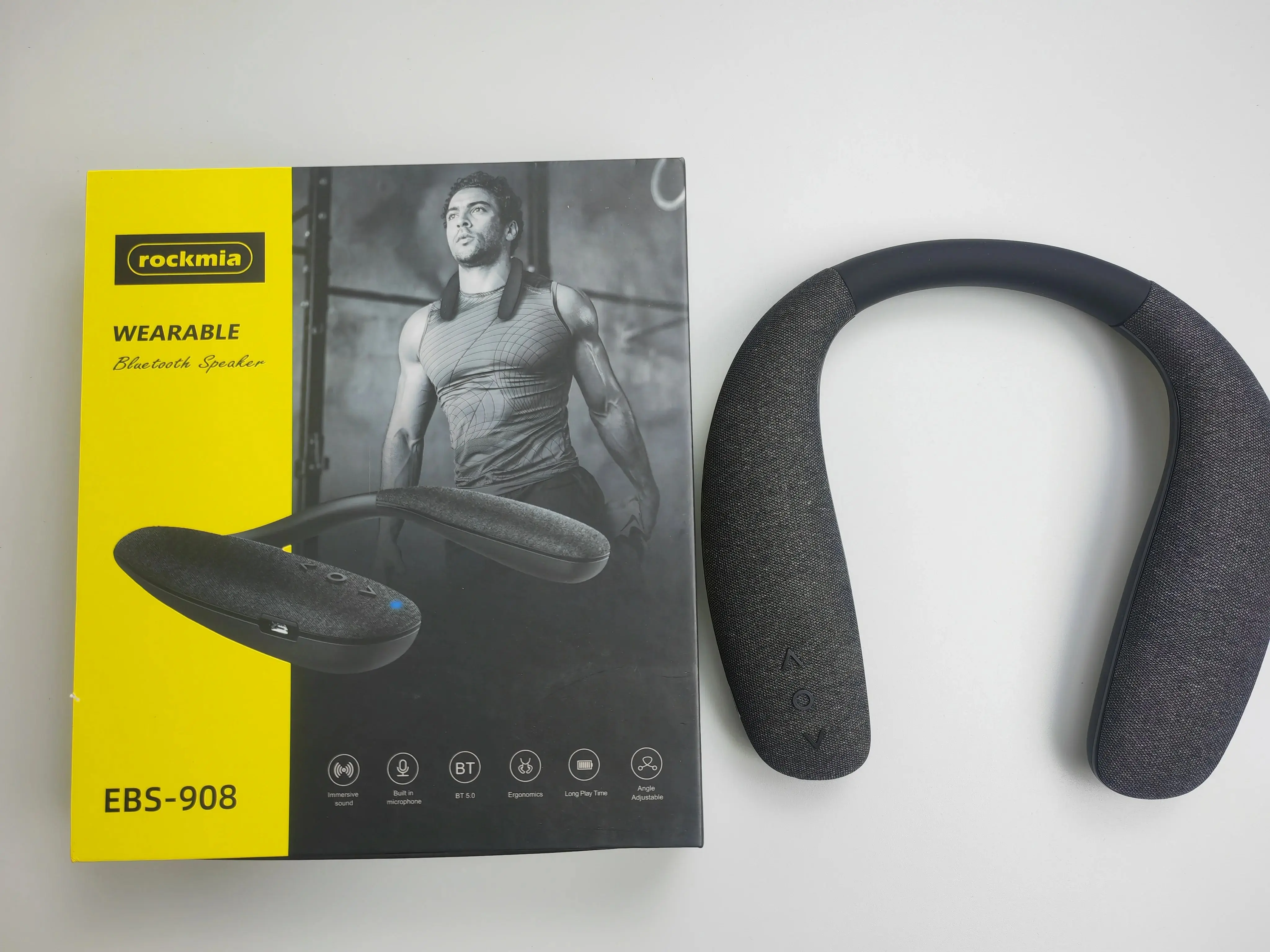rockmia EBS-908 Wireless Bluetooth Speaker Portable Neck Wearable Surround Altavoz with Microphone Bass Neckband Speakers