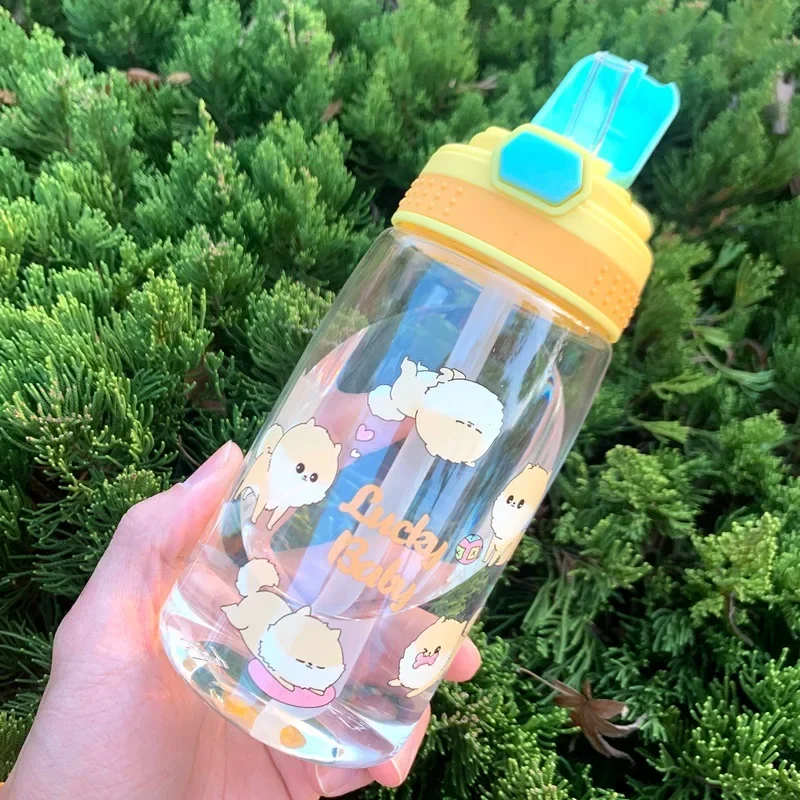 480ml Lucky Cat Water Bottle with Straw Japanese Cute Kawaii Cup for Kids Girls Double Wall Drinking Cup for Gifts