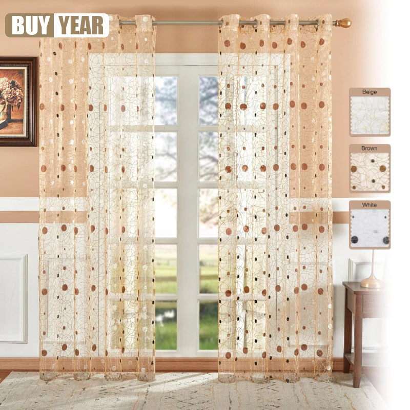 Polka Dot Jacquard Woven Gauze Curtains for Living Dining Room Bedroom Modern Embroidery Embroidery Tulle Window Screens Custom 3