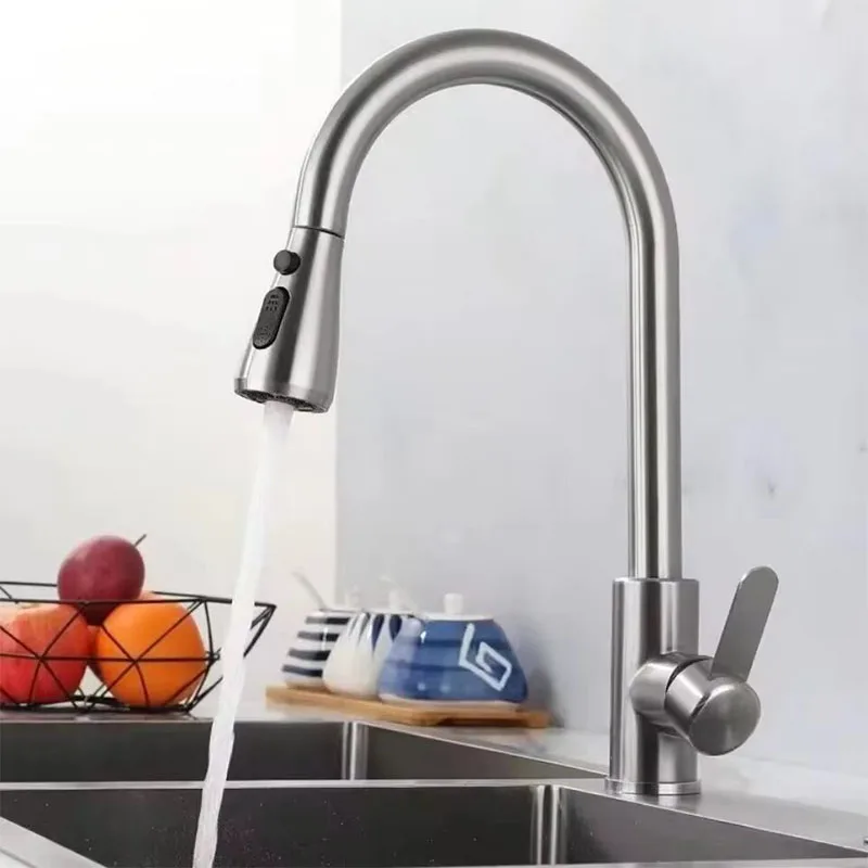 Sink Faucet Kitchen Faucets 304 stainless steel Pull Out Kitchen Sink Water Tap Deck Mounted Mixer Stream Sprayer Head Hot Cold Taps