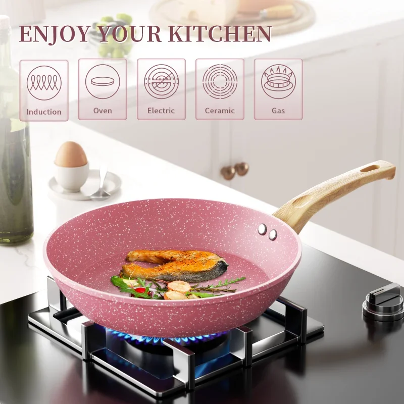 Non stick Cookware Set 8Pcs Frying Pan Stockpot Milk Pot Suitable All Stoves