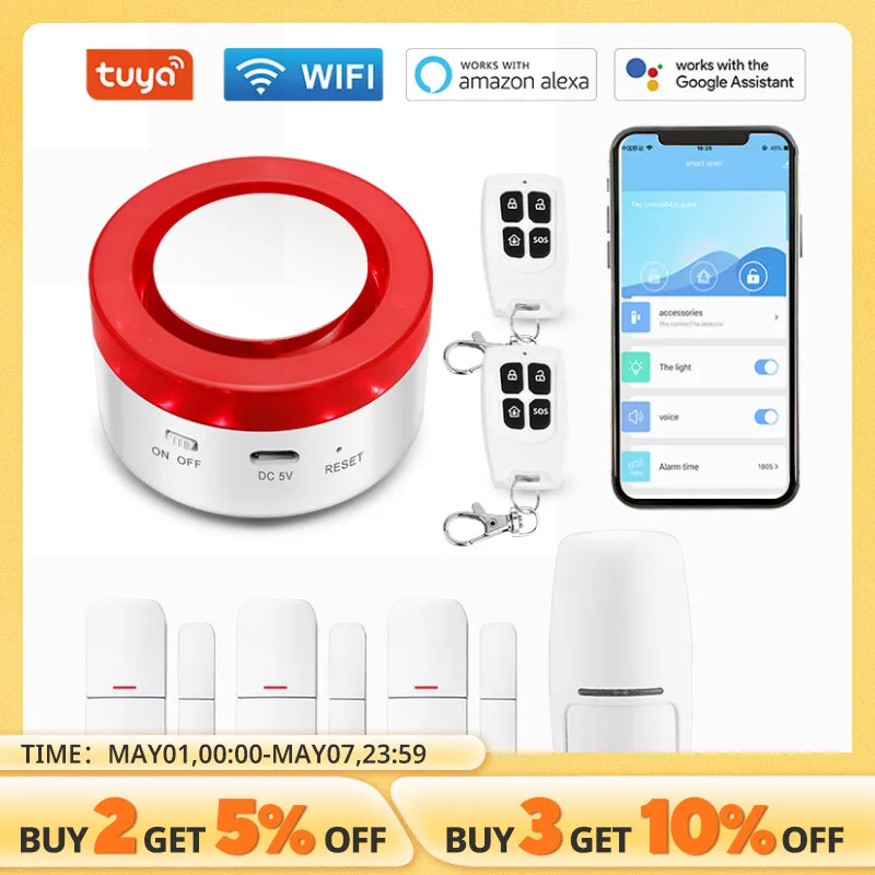 Tuya Smart WIFI Wireless Security Alarm System Alarm Kit Home Burglar Motion Door Sensor Compatible Google Home Alexa