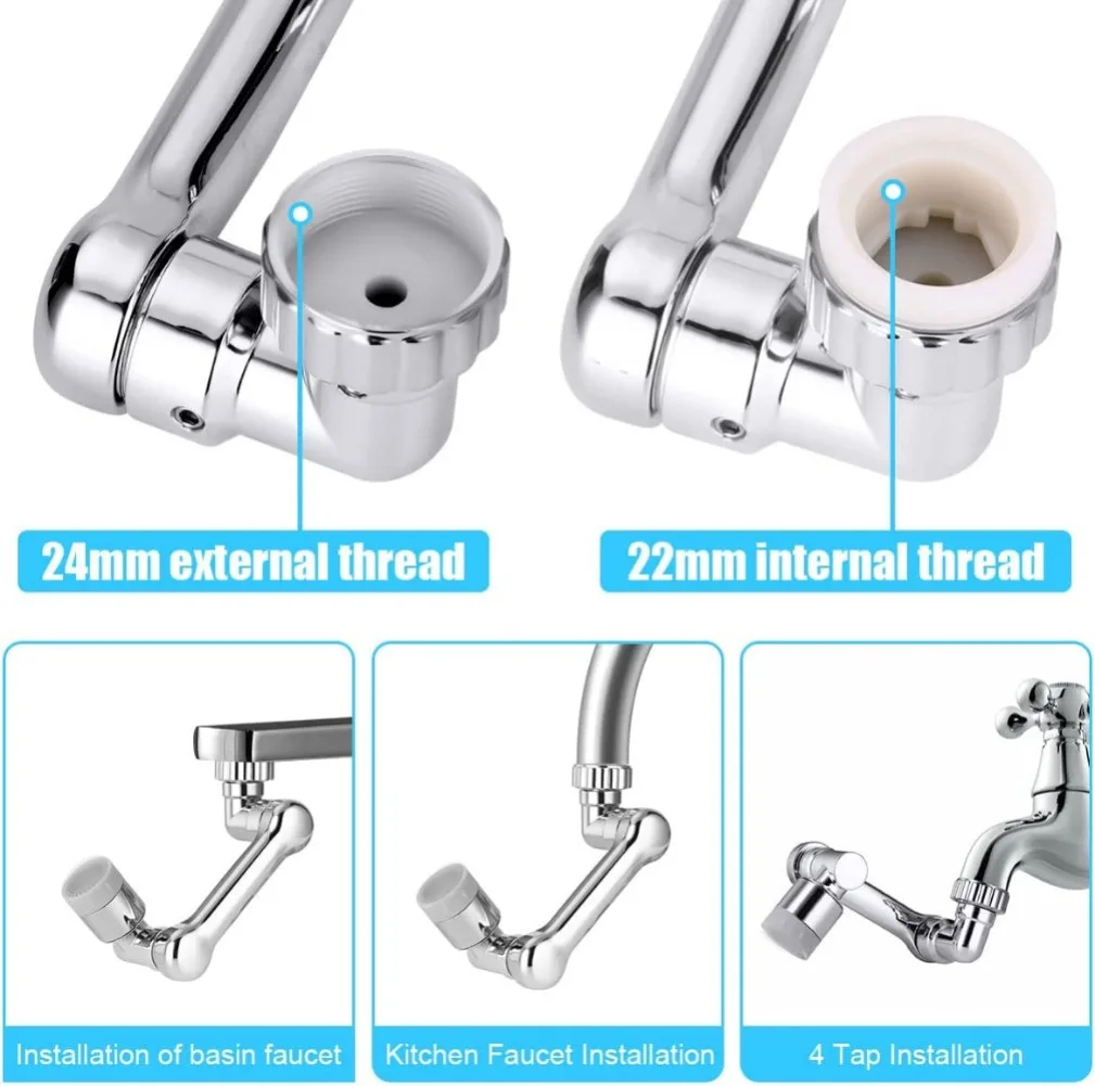 New 1080 Rotation Faucet Aerator Splash Kitchen Tap Extend Water Faucet Nozzle Bubbler 22/24mm Adaptor Robotic Arm Kitchen images - 6