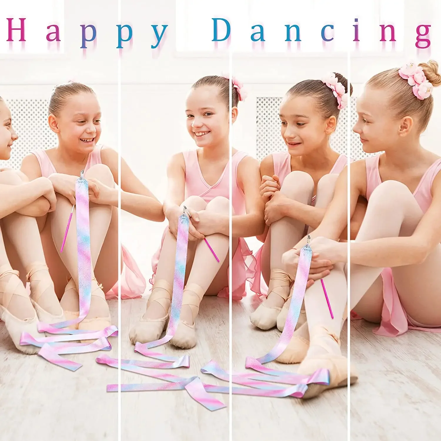 5/10pcs Flashing Star Gym Ribbons Dance Ribbon Rhythmic Art Gymnastics Ballet Streamer Twirling Rod Rainbow Stick Training 2M/4M