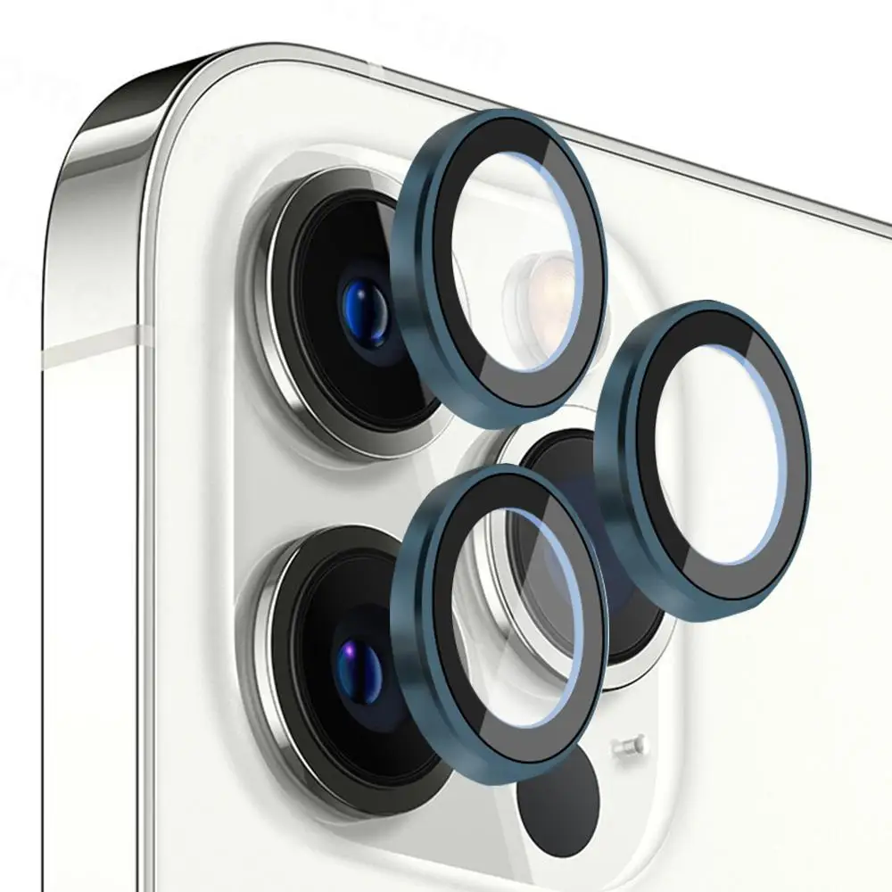 Full Cover Lens Camera Protector On For iPhone 12 Pro Max Metal Ring Tempered Glass For iPhone