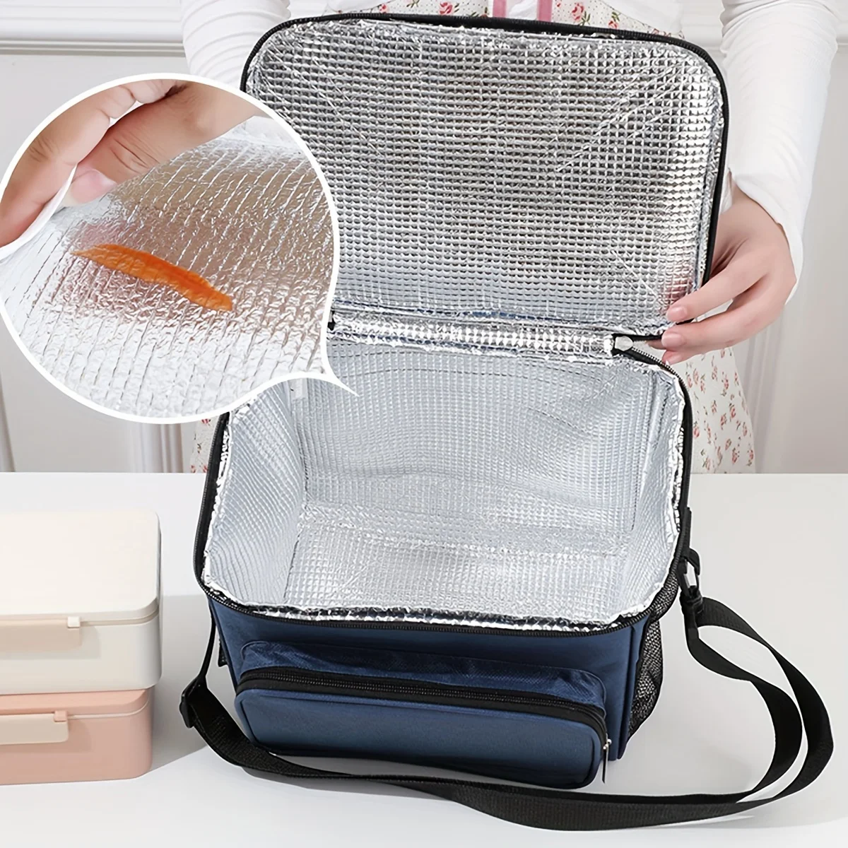 Insulated Reusable Lunch Bag with Adjustable Shoulder Strap - Large Size